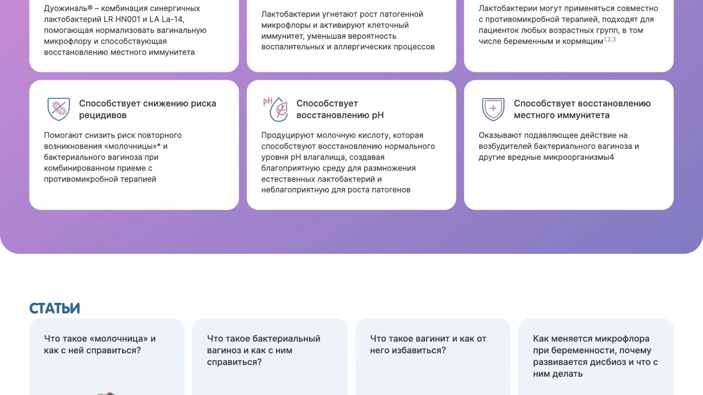 Duolact: Разделы и содержание сайта